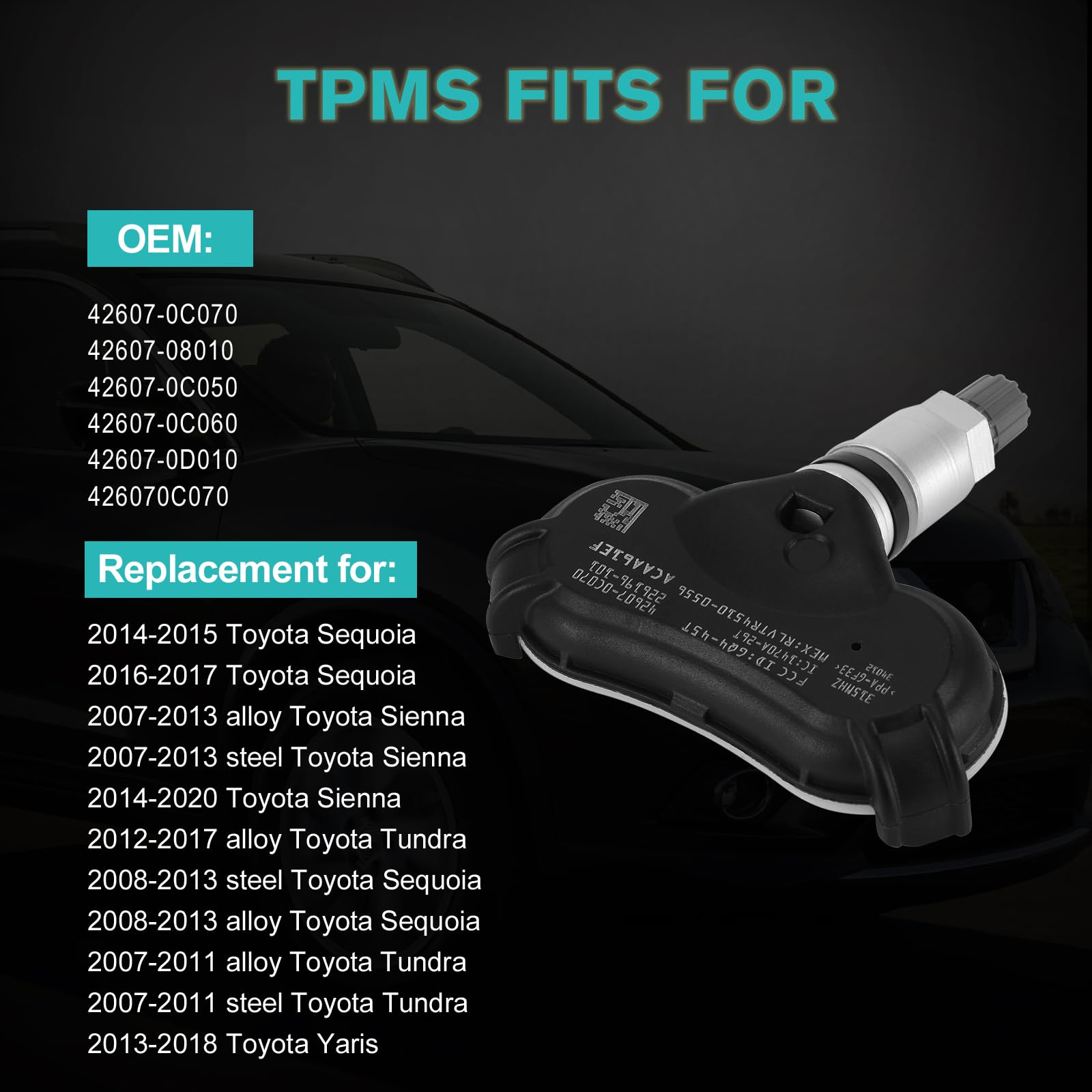 AIUSLN 4X Genuine TPMS Sensors – OEM 42607-0C070 – Fits Toyota Sienna 2007-2020, Tundra 2007-2017, Sequoia 2008-2017