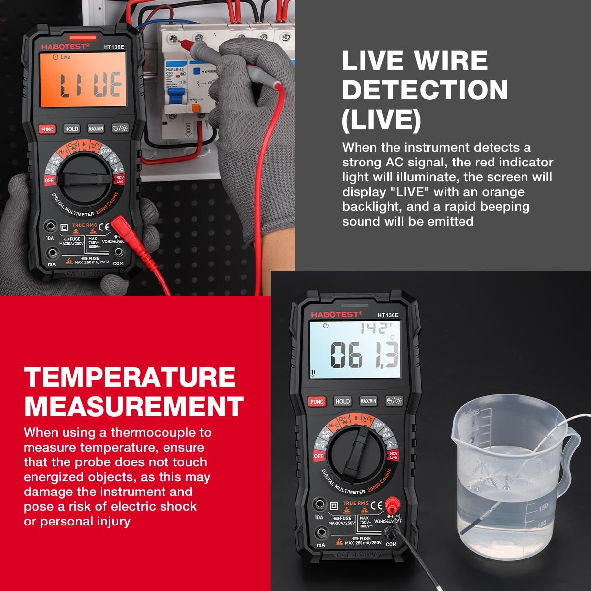 HABOTEST HT136E multimetr cyfrowy, wydajny tester dla profesjonalnych elektryków (HT136E)