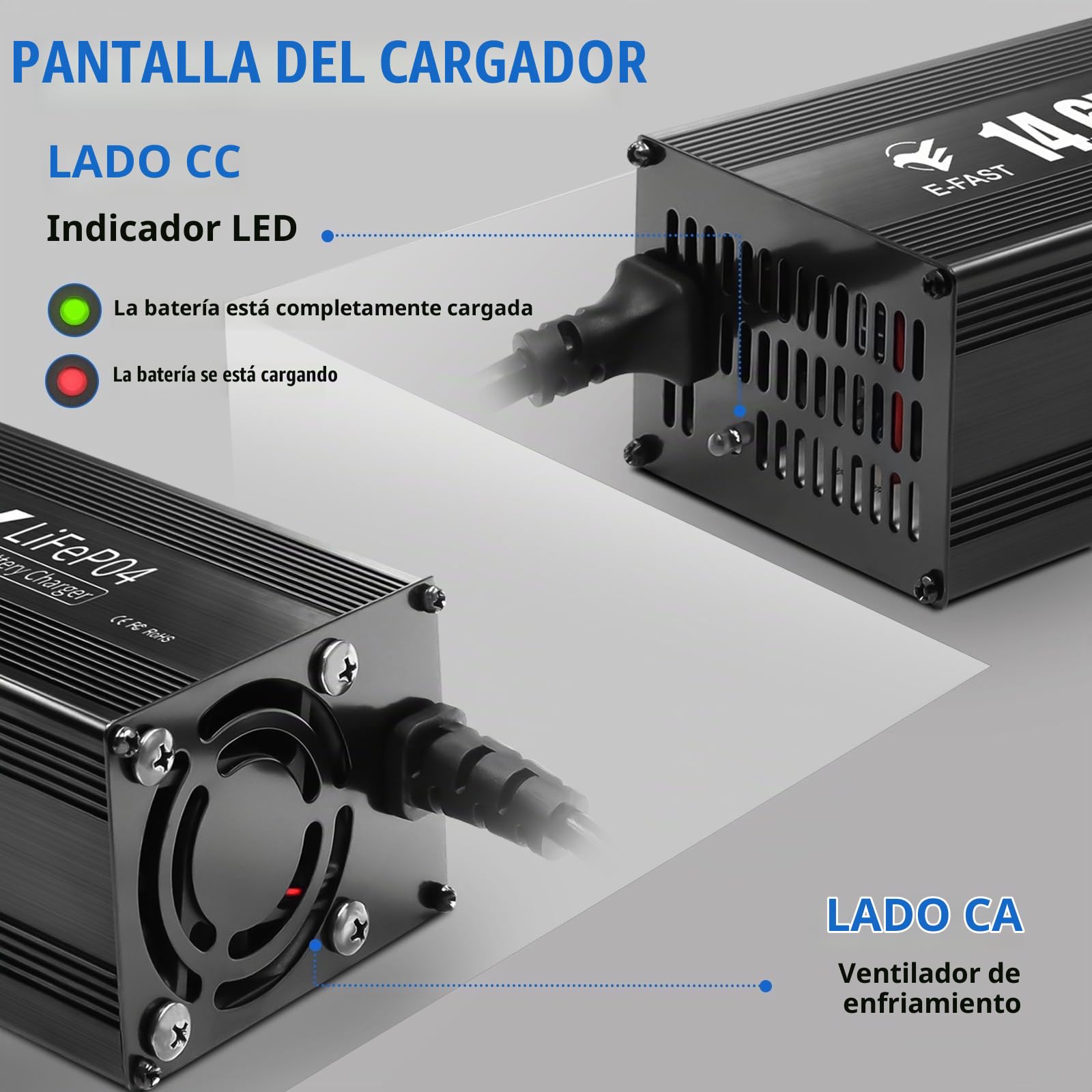 Cargador de batería de 12 V y 20 A, Cargador de batería LiFePO4 de 14,6 V, Especial para baterías Recargables de Ciclo Profundo de Litio