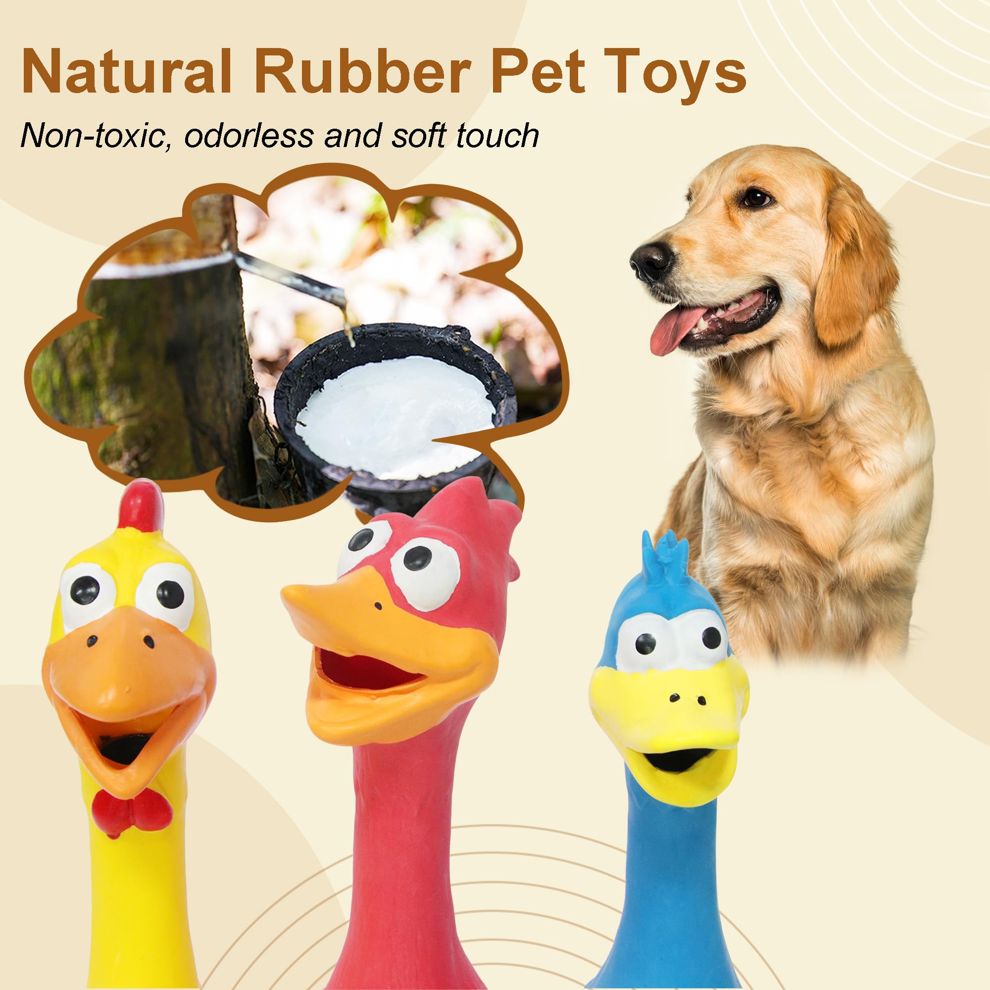 Quietschspielzeug für Hunde, 3 Stück, Gummi, Huhn, Hundespielzeug, quietschendes Kauspielzeug für Hunde drinnen und draußen, interaktives Spielzeug für mittelgroße und große Rassen, 20,1 cm