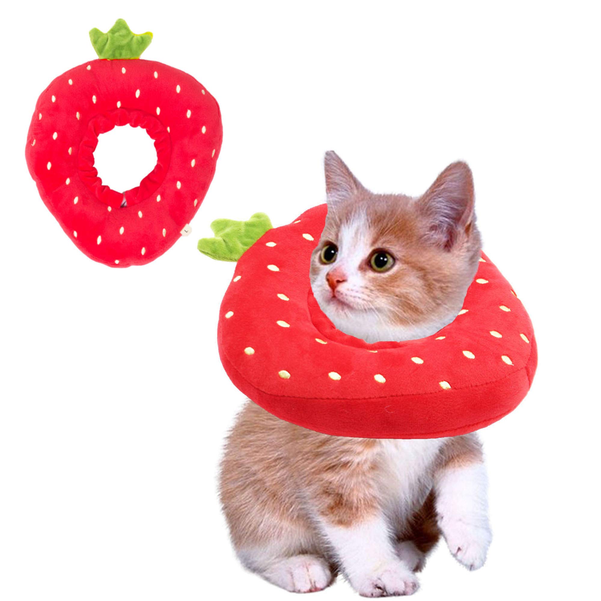 Buy ADOGGYGO Adjustable Cat Recovery Collar, Cute Strawberry Neck Cone After Surgery, Wound