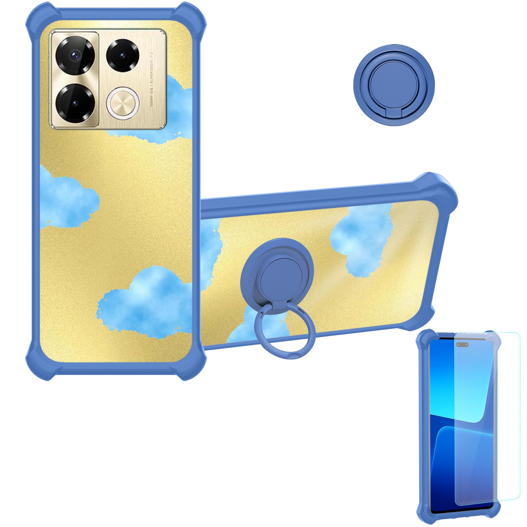 Case Compatible for Infinix Note 40 Pro+Plus 5g Phone Case Cover [with Tempered Glass Screen Protector][Hard PC + Soft Silicone][Ring Support] [Golden Reflect Light] DJL-LSY