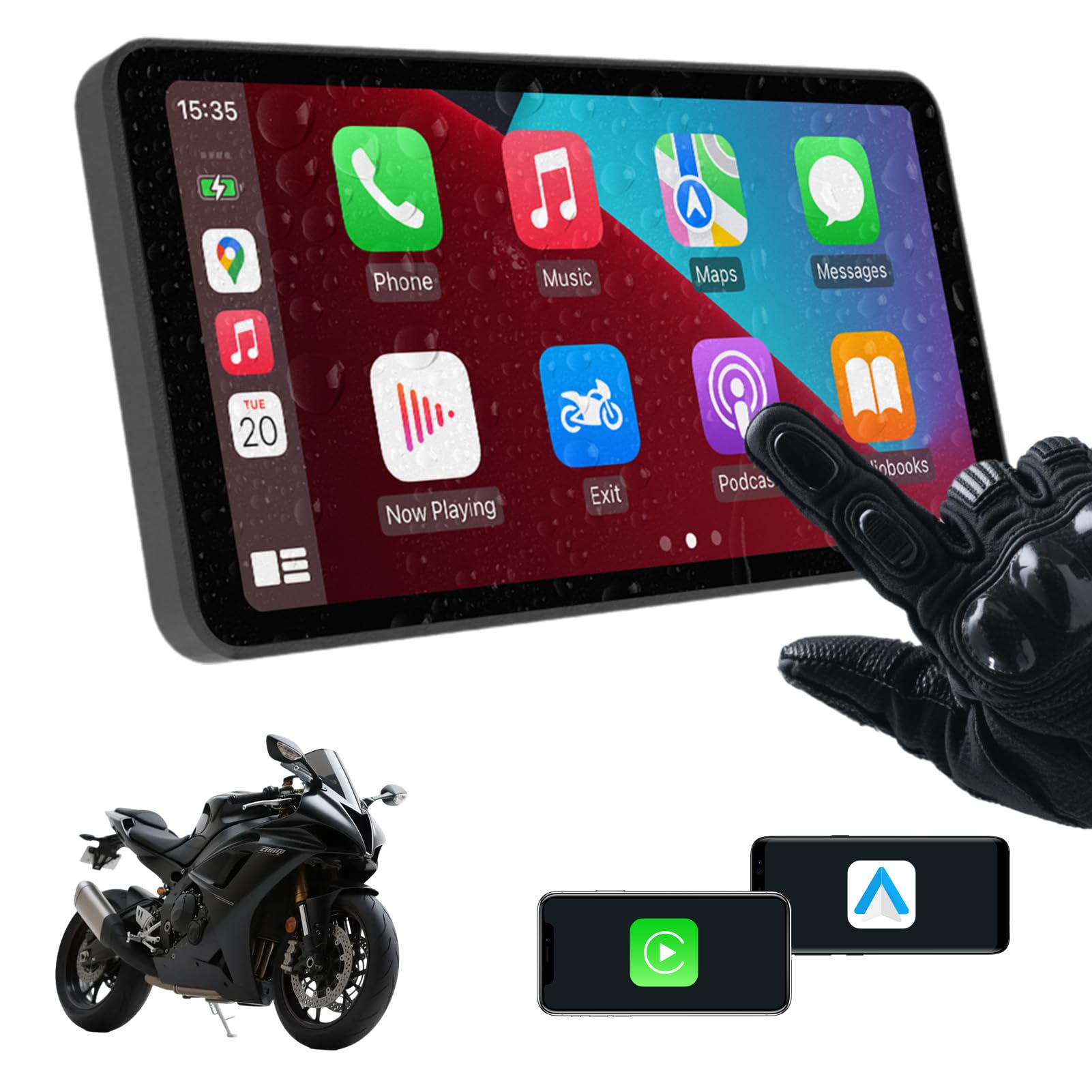 Lamto Wireless Carplay Screen For Motorbikes, 6.25 Inch GPS