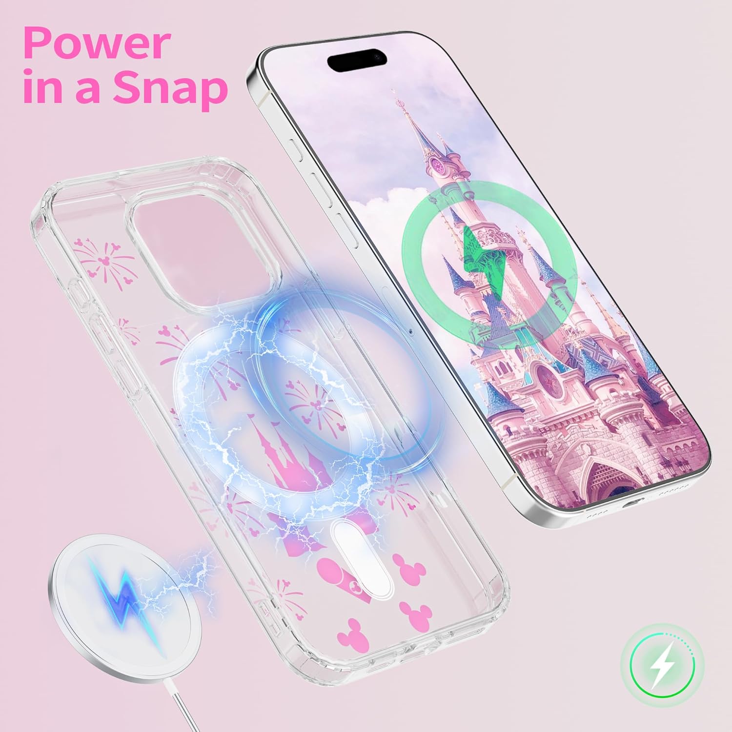 Magnetic Case Designed for iPhone 16 Pro Max 6.9 Inch, Compatible with MagSafe|Cute Pink Castle Patterns|Wireless|Anti-Yellowing|Shockproof|Protective Slim Clear Cover for Women Girl - Image 3