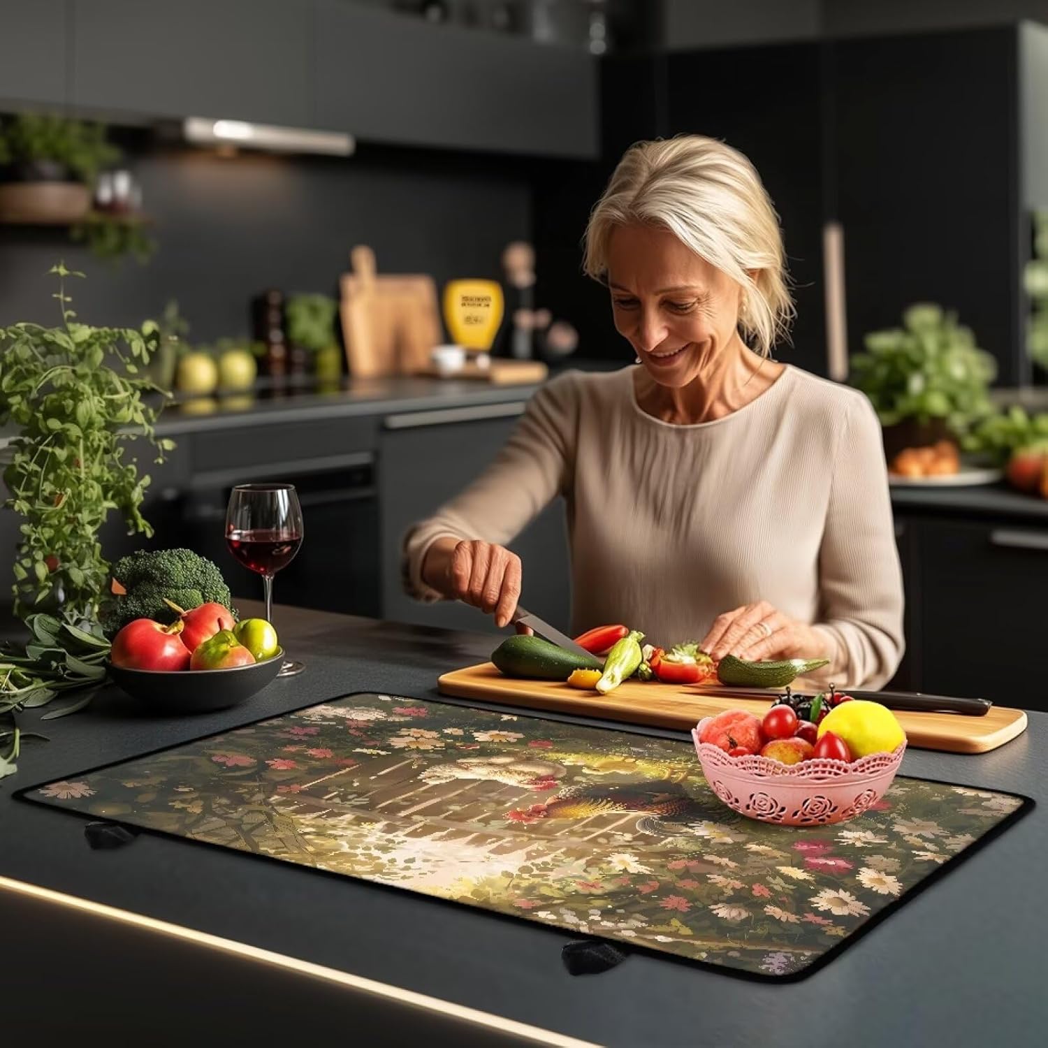 Stove Top Cover for Electric Stove, Chickens Silicone Stove Mat for Glass Top Stove, 20.96 x 29.18 Inch Glass Cooktop Protector Dish Drying Mats Range Covers for Electric Stove