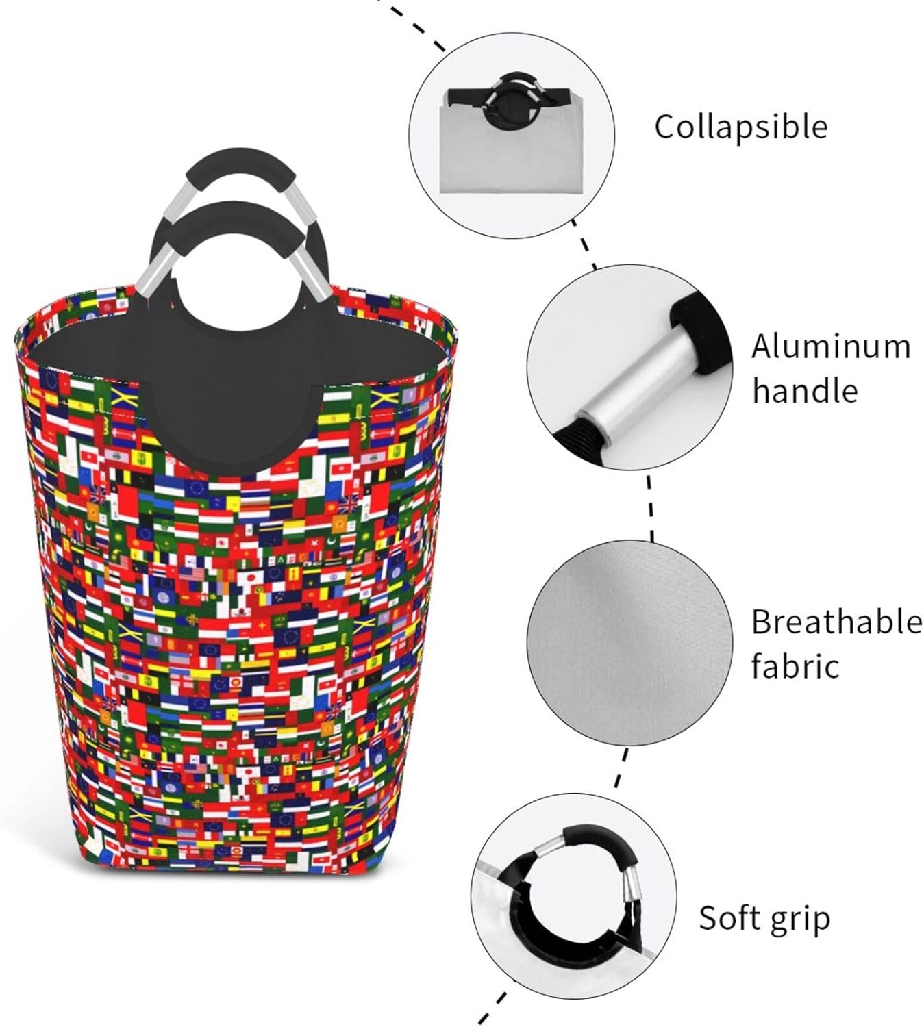 National flag collection Foldable storage bag, 50L capacity, suitable for laundry room, dormitory bedroom, dirty clothes storage basket.