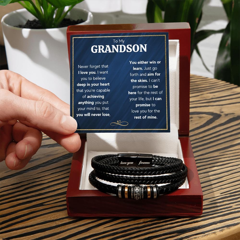 FG Family Gift Mall Grandson Birthday Ideas, Men Jewelry, Sentimental Gifts for Grandkid, Ideas for Grandson Grandkid Gifts from Granparent with Message Card and Gift Box