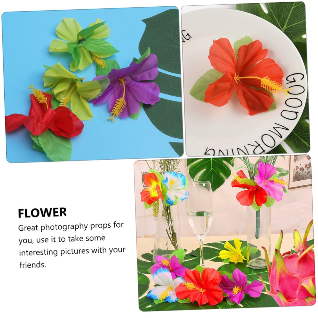 BETOOKY Sommerfest Hawaii Dekoration mit 72 Künstlichen Hibiskusblüten aus Stoff Fotorequisite und Stilvolle Tischdeko für Hawaii Party und Gemütliche Home Dekoration Zufällige Farbe