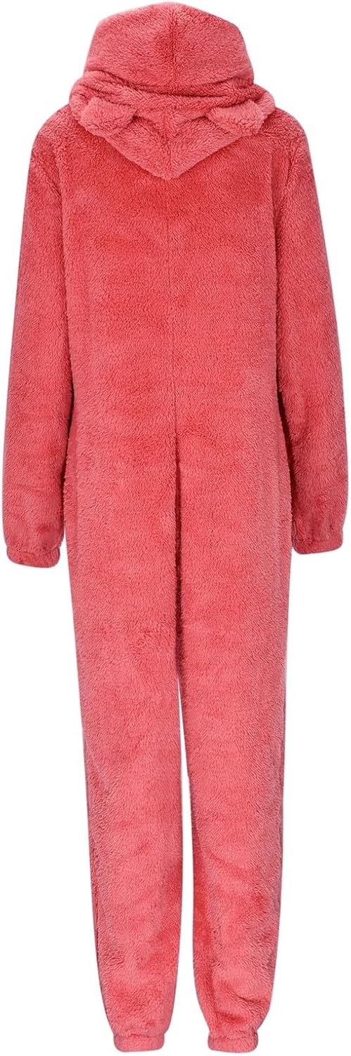 Womens Onesies Pajamas Winter Warm Fleece Fuzzy Sherpa Romper Sleepwear Jumpsuit Hooded Full Zip Thermal Playsuit Loungewear