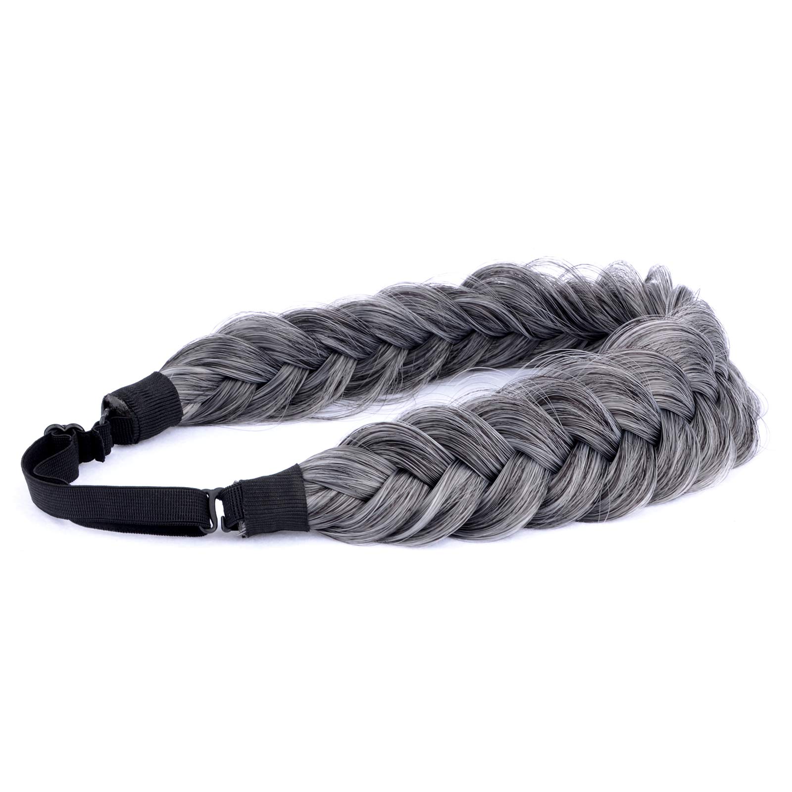 Gledola Messy Synthetic Hair Braided Headband Classic Chunky Wide Plaited Headband for Women Girl Beauty (Dark Gray) - Image 4