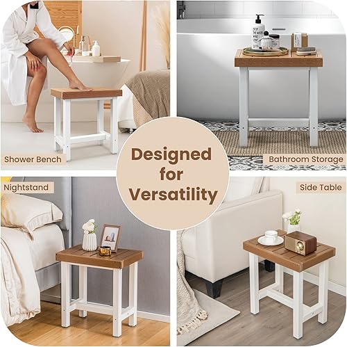 Miniatura 5 de GOFLAME Banco de ducha, taburete de baño de spa con diseño de listones y almohadillas antideslizantes para el interior de la ducha, silla de ducha