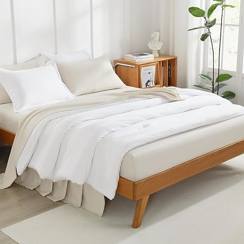 Miniatura 6 de Litanika - Juego de edredón de tamaño king, 3 piezas, color blanco, ligero, unicolor, para todas las estaciones, esponjoso (edredón de 104 x 90