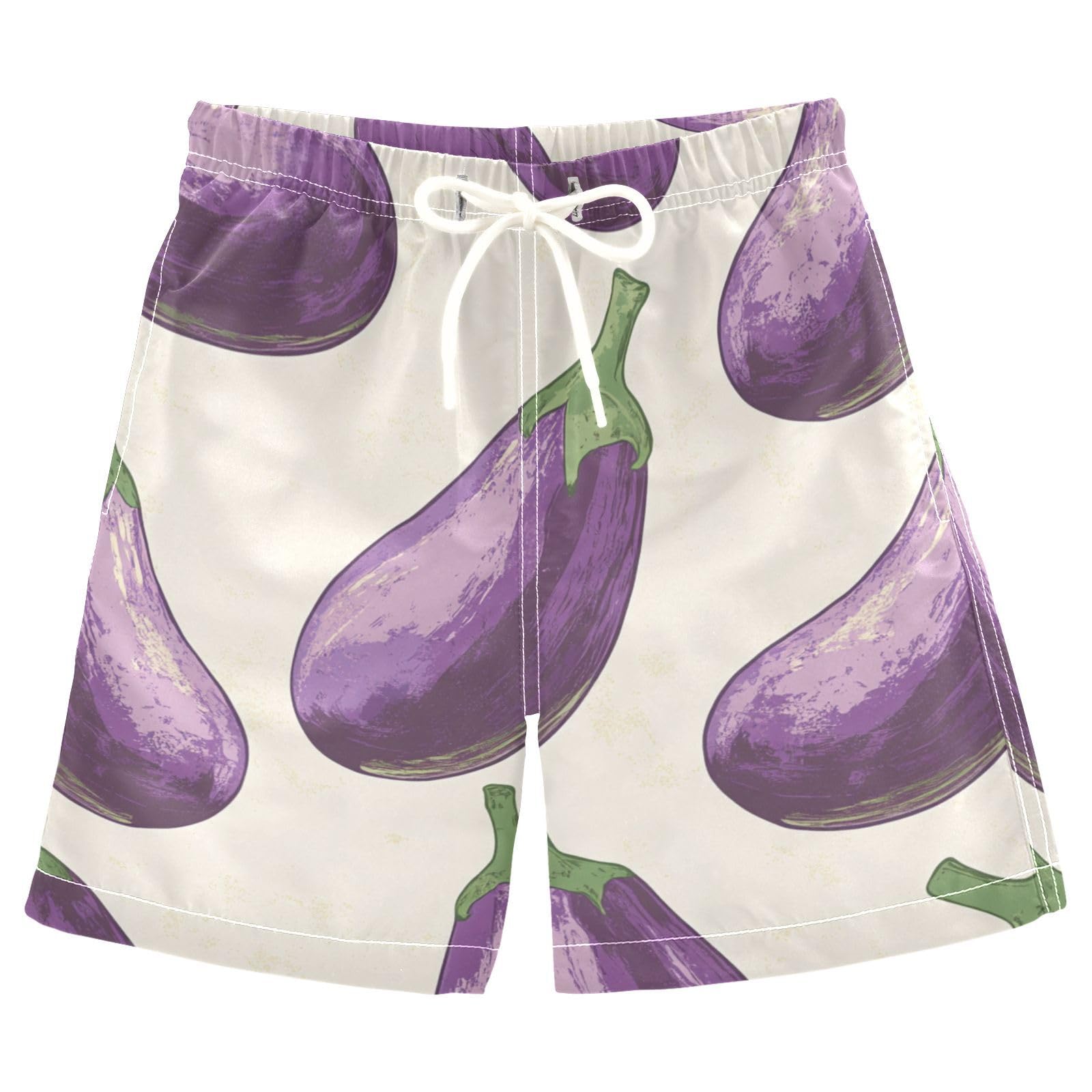 Jucciaco Boys Beach Board Shorts Eggplant Vegetable Purple Swim Trunk Teen Swimwear