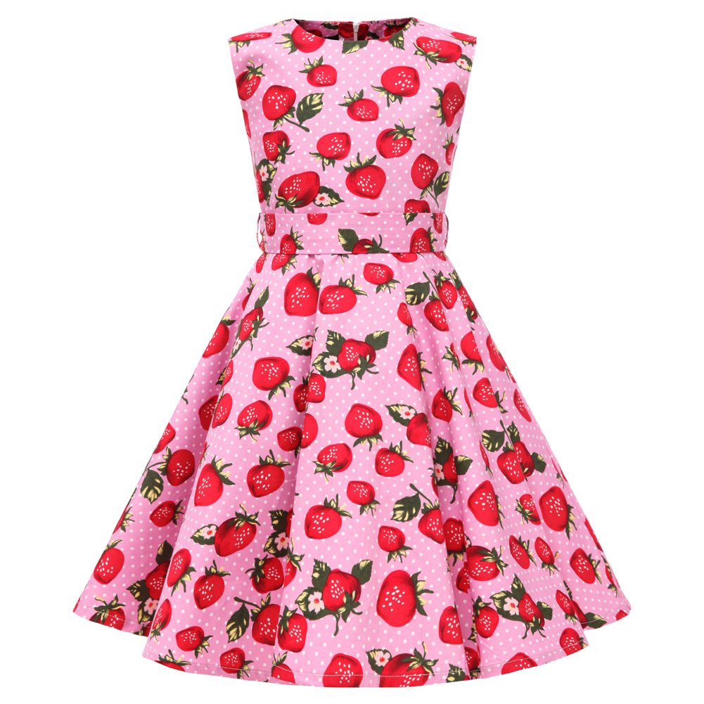 Classy Girls Sleeveless Polka Dots 1950s Vintage Rockabilly Swing Kids Party Dress with Belt Red 9-10