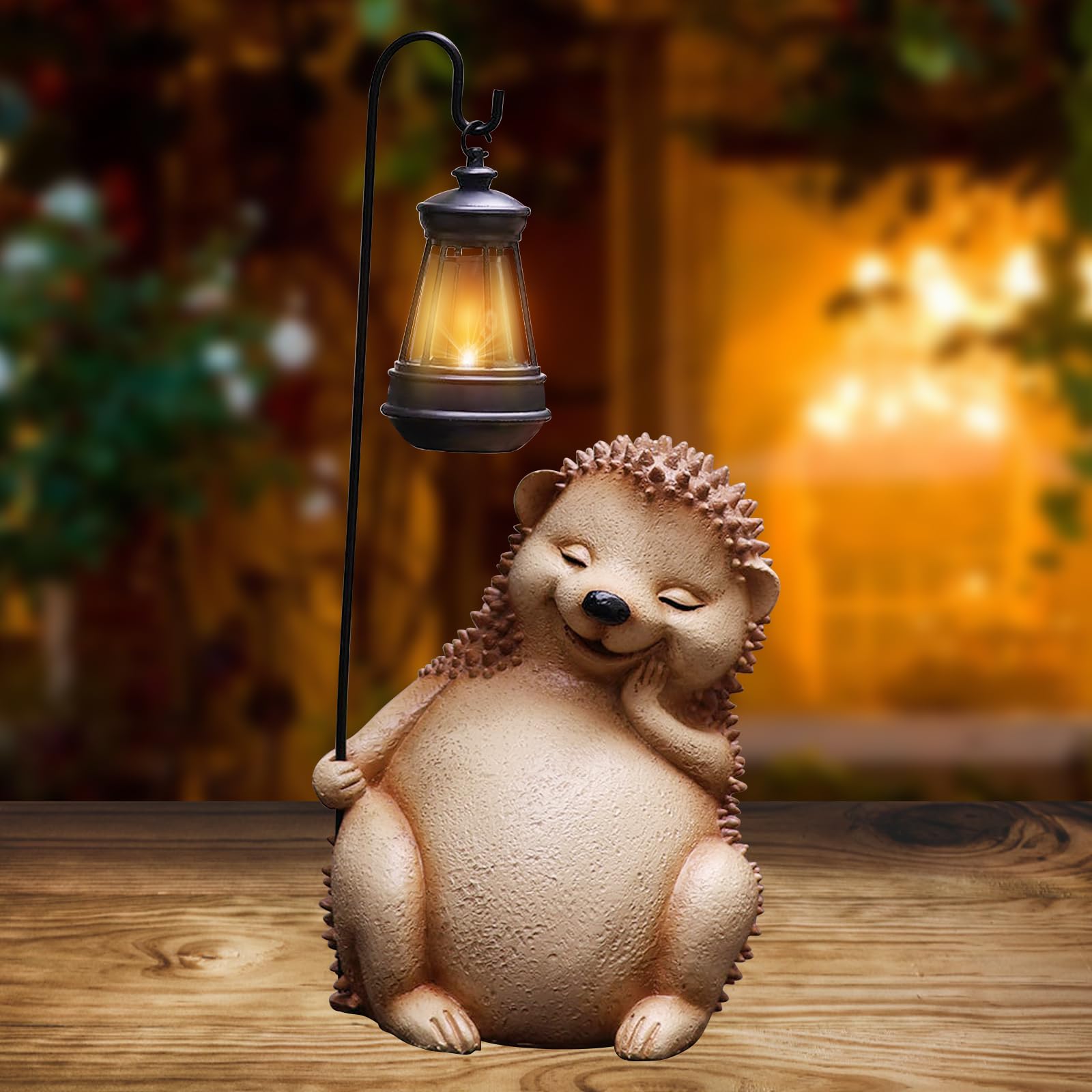 Vegena Brown Hedgehog Garden Light, Hedgehog Solar Garden Ornament Outdoor, Hedgehog Statues Ornament, Outdoor Sculpture Figurine Statuelights Animal Garden Statue Decoration For Gardens Yard Decor