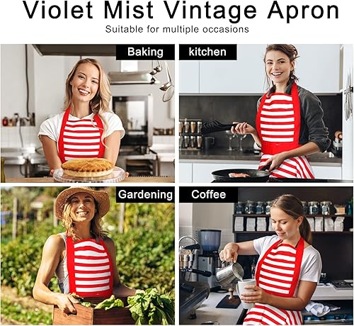 Miniatura 6 de Violet Mist - Bonito delantal retro con diseño de lunares y bolsillos para mujer