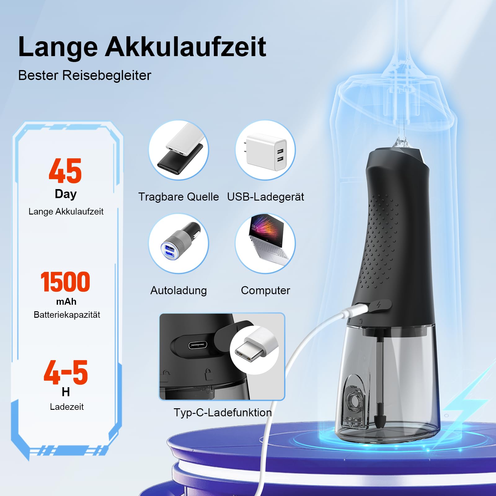 320ML Wassertank IPX7 Wasserdicht, Oral Irrigator Tägliche