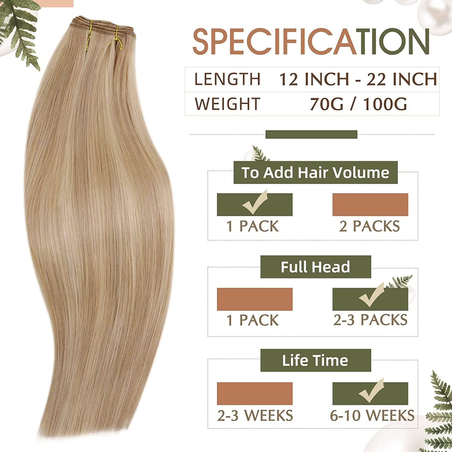 RUNATURE Human Hair Weft 20 Inch Double Weft Hair Extensions Real Human Hair Honey Blonde with Medium Blonde Sew in Hair Extensions 100G/Pack #P16/24 - Image 5