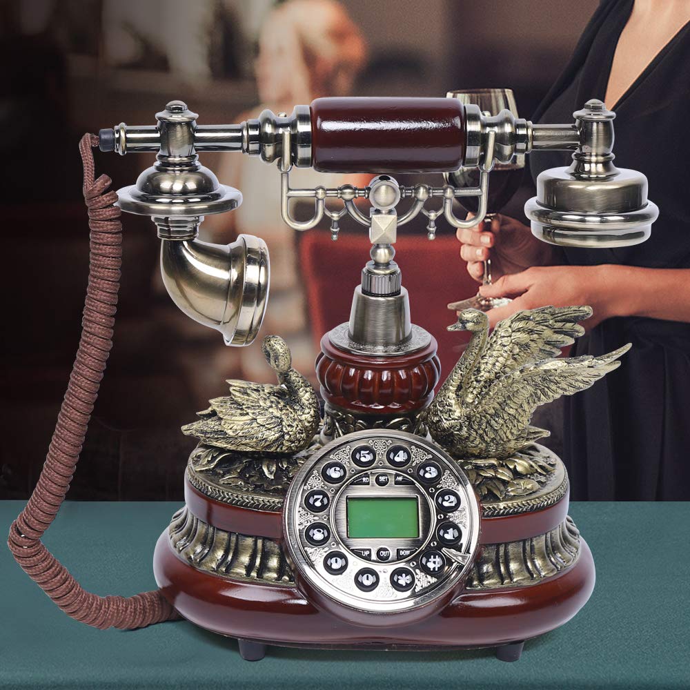 Vintage Deko Retro Telefon Festnetztelefon mit Antik-Telefon Schnurgebundenes Freisprechfunktion Harzimitat Holz Anrufer-ID ideal für Wohnzimmer oder Büro