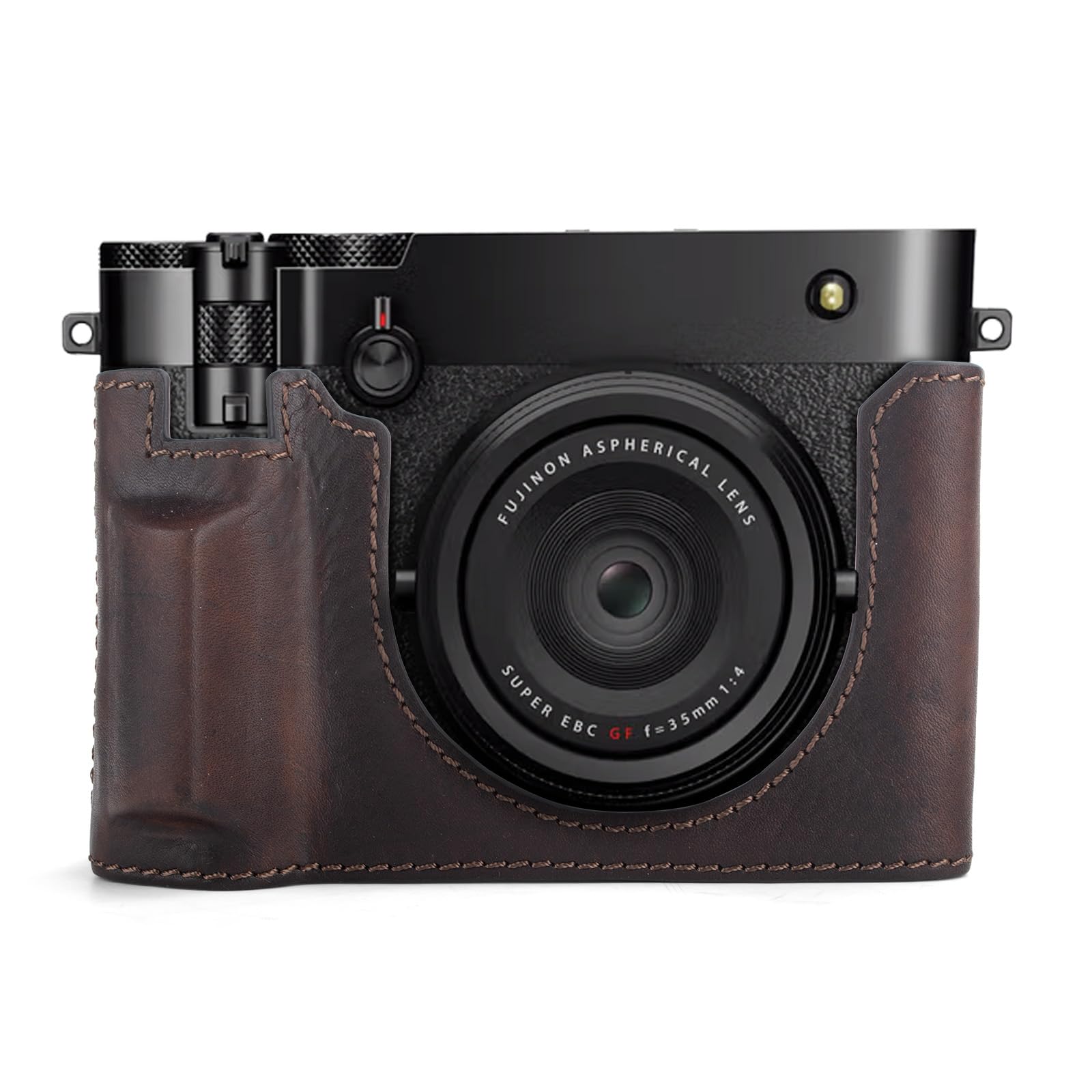 MUZIRI KINOKOO Etui Fuji GFX100 RF, etui ochronne z prawdziwej skóry kompatybilne z aparatem cyfrowym Fuji GFX100 RF/GFX100RF - z otworem na dole i uchwytem na rękę - kawowe