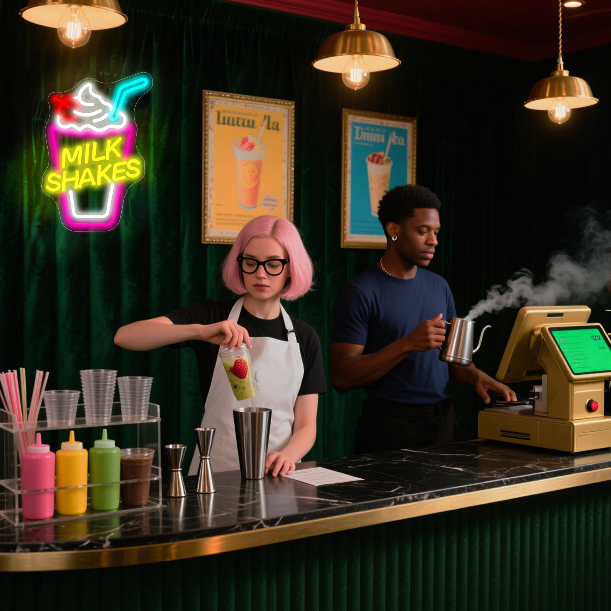 Cartello al neon con frullato di latte, decorazione da parete, dimmerabile, gelato, per negozio di tè al latte, luce al neon a LED, per cibo, bevande, ristorante, pasticceria, bar