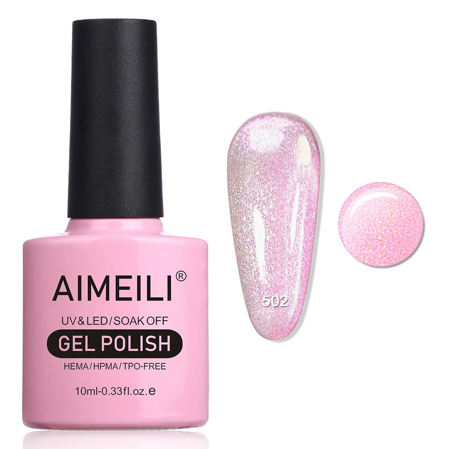 AIMEILIHema Free Laser Rainbow Glitter Gel Nail Polish Neon Reflective Gel Polish Soak Off U V LED Bright Gel Polish Colors for Nail Art DIY Manicure Nail Polish -502 10ml