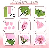 Vista 4 de MicButty - Juego de 42 flores de papel crepé, rollo de papel crepé con cinta floral, flores de alambre de hierro floral para manualidades, boda