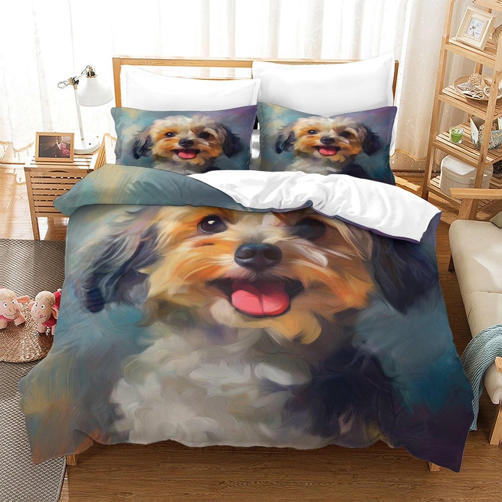 Parure de lit Shih Tzu microfibre qualité hôtelière 260x220 hypoallergénique douceur