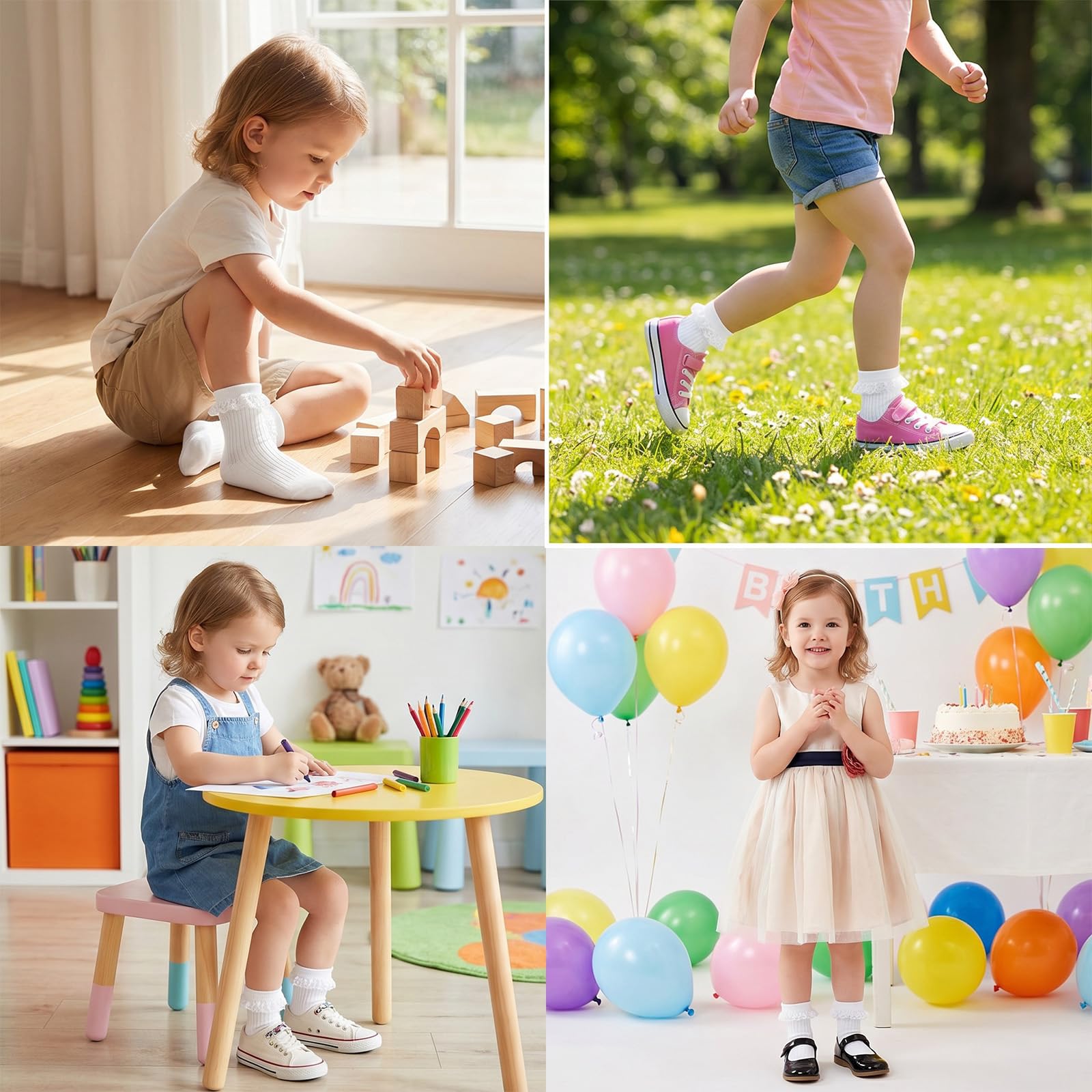 6 Pairs Socks Kids Baby Girls Anti Slip Floor Spring and Autumn Cotton Learning to Walk Unsteadily Lace — view 6