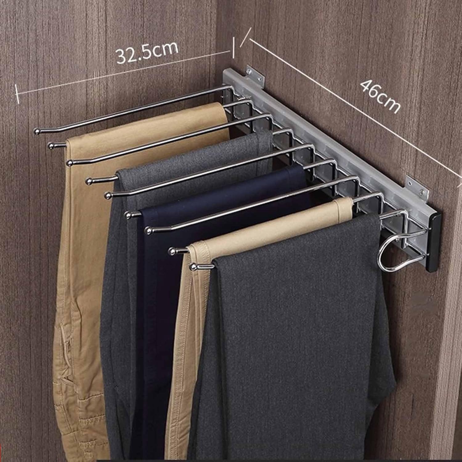ズボンラックハンガークローゼットオーガナイザーラック、パンツ用のラックバークローゼット用ロッドを吊るすロッド格納式ワードローブクロー