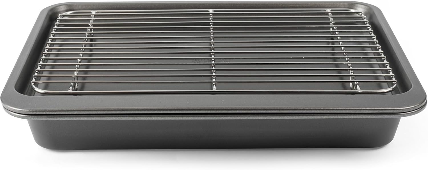 Russell Hobbs Stackable 7-Piece Bakeware Set – 2 Layer PPG Skandia Extreme Non-Stick, Baking Tray, Roaster, Square & Rectangle Pans/Trays, Carbon Steel, Stainless Steel Cooking Rack, Dishwasher Safe