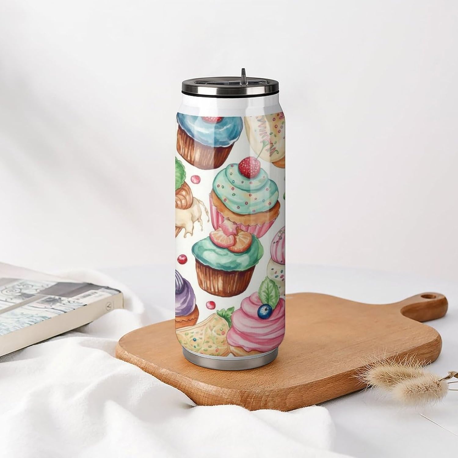 Stainless Steel Cups Cupcakes Donuts Muffins Sugar Printed Coke Cup Stainless Steel Insulated Cups with Lid And Straw