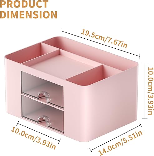 Miniatura 5 de Marbrasse Organizador de bolígrafos con 2 cajones + soporte giratorio de 360 grados para escritorio