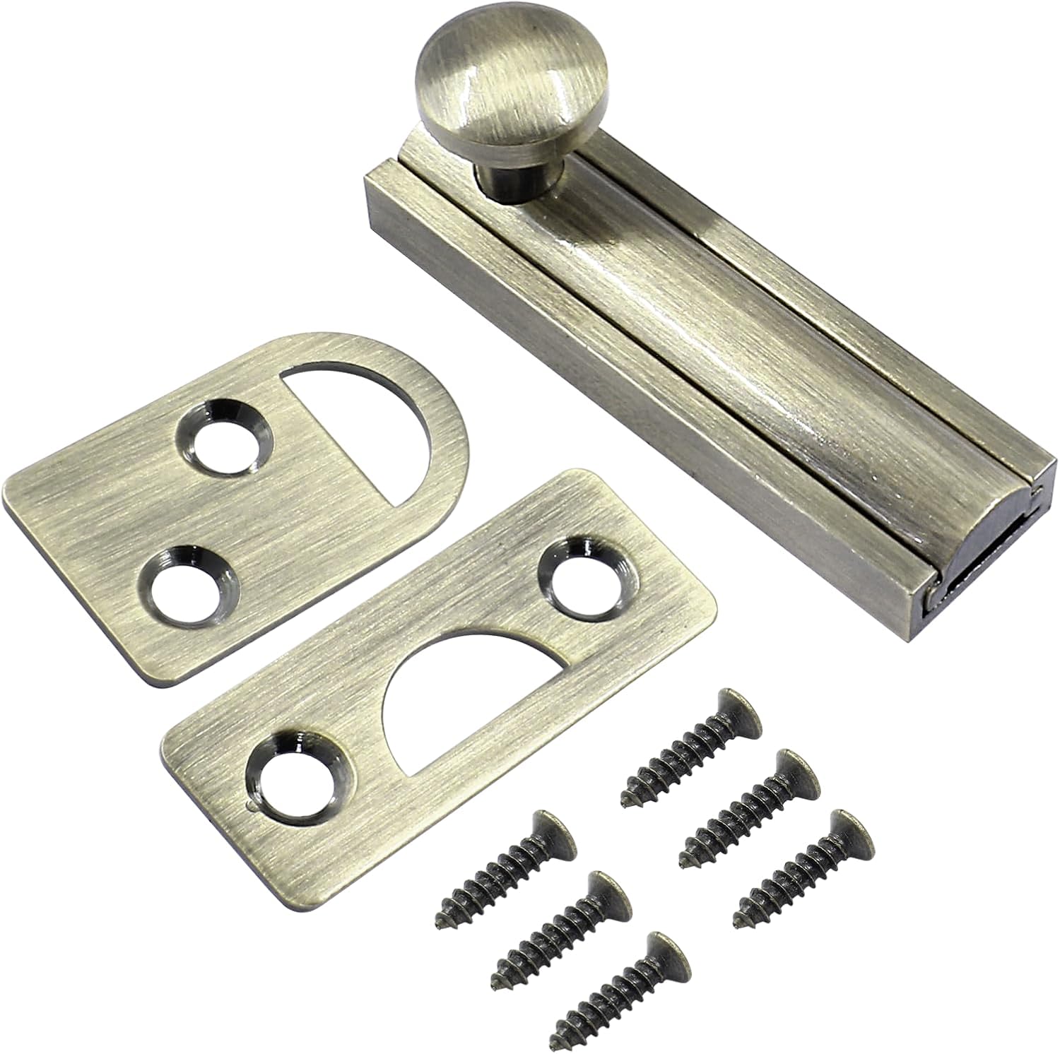 Luomorgo 1 Pack Solid Brass 2 Inch Surface Bolt, Matte Black Slide Latch Door Lock Bolt, Heavy Duty French Door Lock for Recessed Doors, Flush Gates