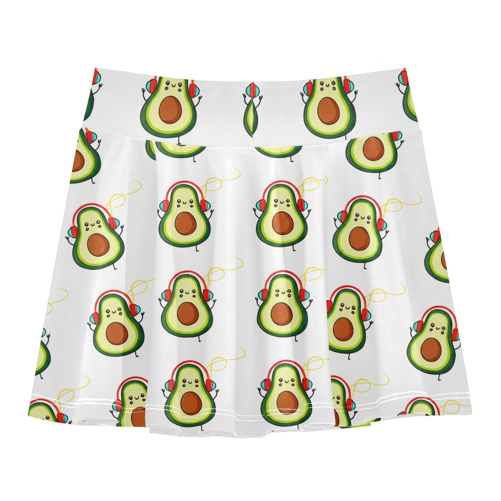 Cute Funny Avocado White Little Girls Tennis Skirts with Shorts Pleated Athletic Skort Sport Running Skirt Size 5-6