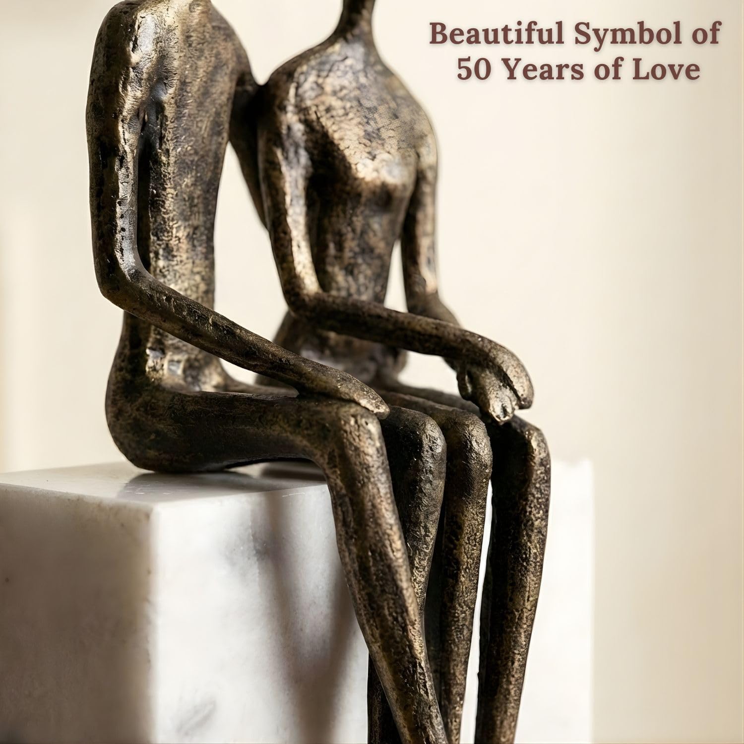 50th Wedding Anniversary Couple Gifts - Iron Couple Sculpture on Marble Rock - Keepsake with Poem Card and Engraved Plaque