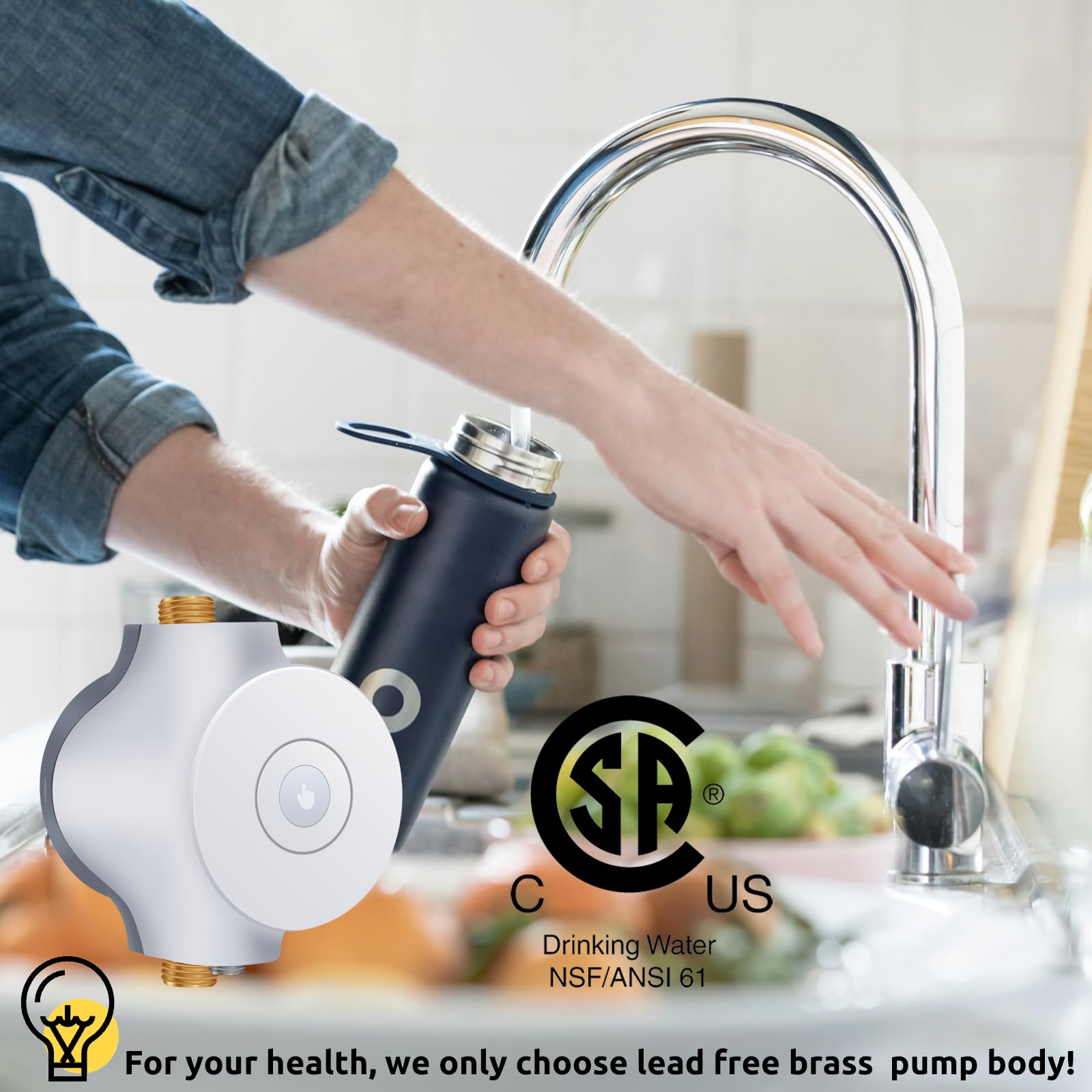 HBS24-12 Sistema de bomba de recirculación instantánea inteligente de agua caliente, 3 velocidades, termostato integrado, manguera de 15 pulgadas, compatible con calentadores de agua sin