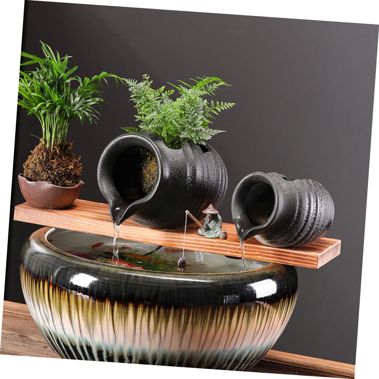 Happyyami Pot De Fontaine en Céramique avec Cascade Circulante Décorative pour Aquarium Jardin Intérieur Et Extérieur Relaxant 5.31X3.94X3.94In