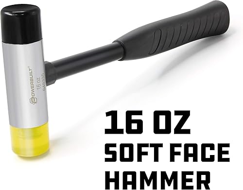 Miniatura 2 de Powerbuilt Martillo facial suave de 16 onzas, goma que no se daña, mango de acero tubular ligero con cómodo agarre antideslizante, amarillo negro