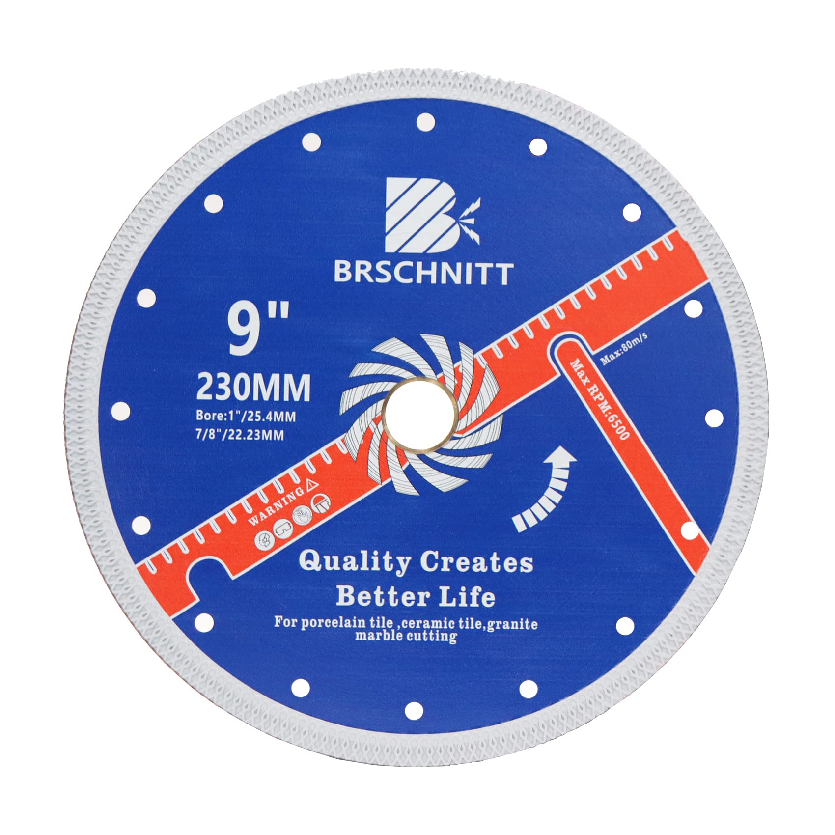 Super Thin Diamond Porcelain Saw Blade with X Teeth,BRSCHNITT 9 Inch (230mm) x Arbor 1"-7/8" Angle Grinder Diamond Cutting Disc for Dry/Wet Cutting Porcelain Tile Ceramic Marble Granite