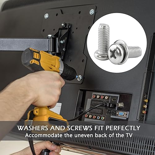 Miniatura 4 de Quacc Kit de accesorios de montaje universal para TV, 24 piezas M4 M6 M8 tornillos de acero inoxidable arandelas para montaje en pared VESA TV y