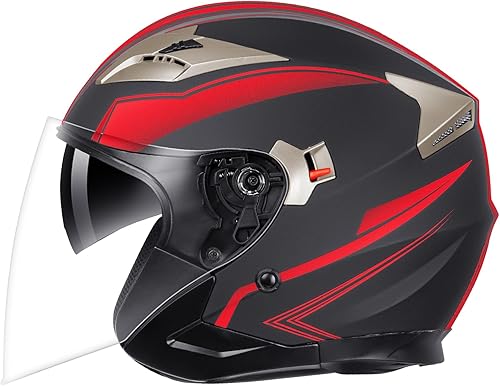 Miniatura 2 de YEMA - Casco abierto para moto, aprobado por DOT, estilo 34 para ciclomotor, con doble visor y hebilla de liberación rápida, para hombre y mujer,