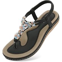 ulogu Womens Bohemian Flat Sandals With Strap Beach Shoes Casual Flip Flops