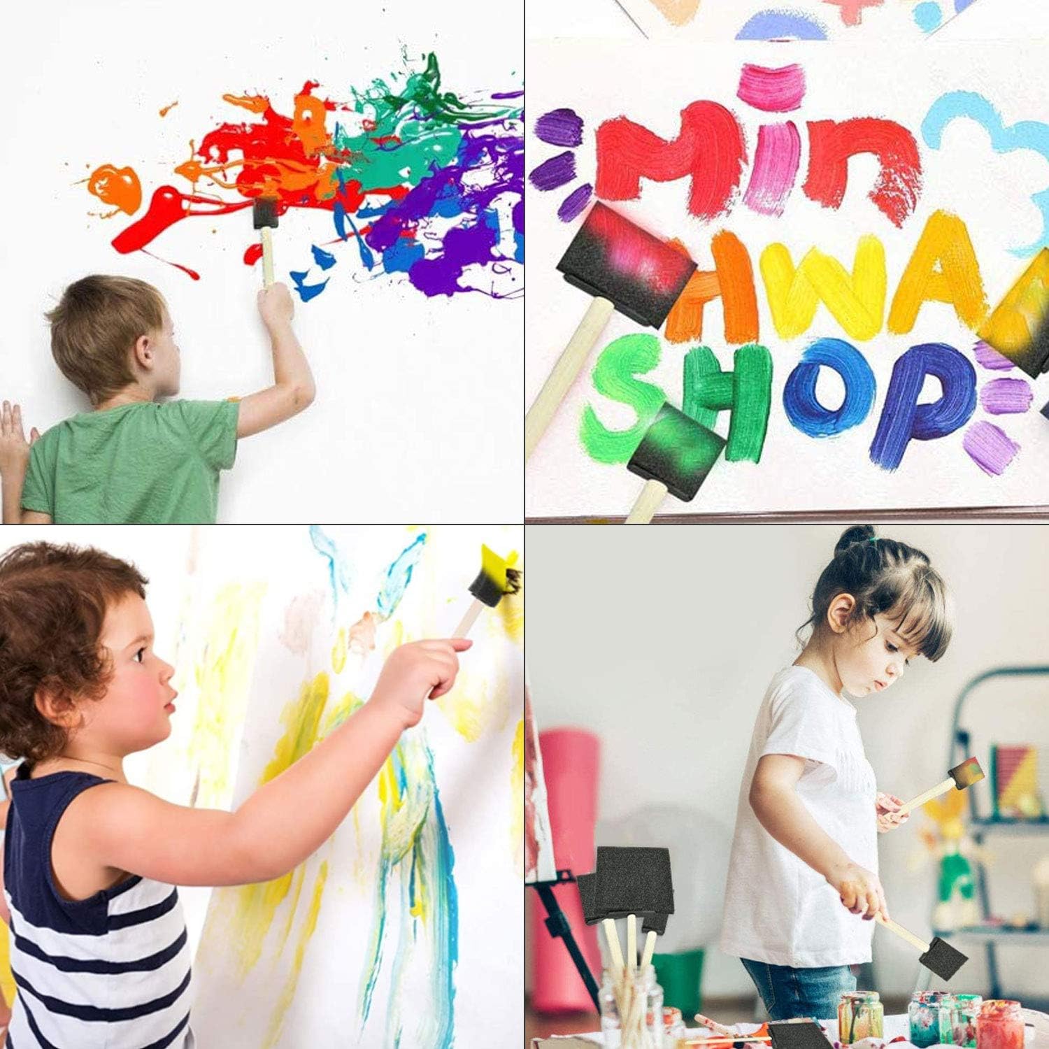 GLEEJON Foam Paint Brushes, 50 PCS Sponge Paint Brush for Painting, Staining, 3 inch Foam Sponge Wood Handle Paint Brush Set