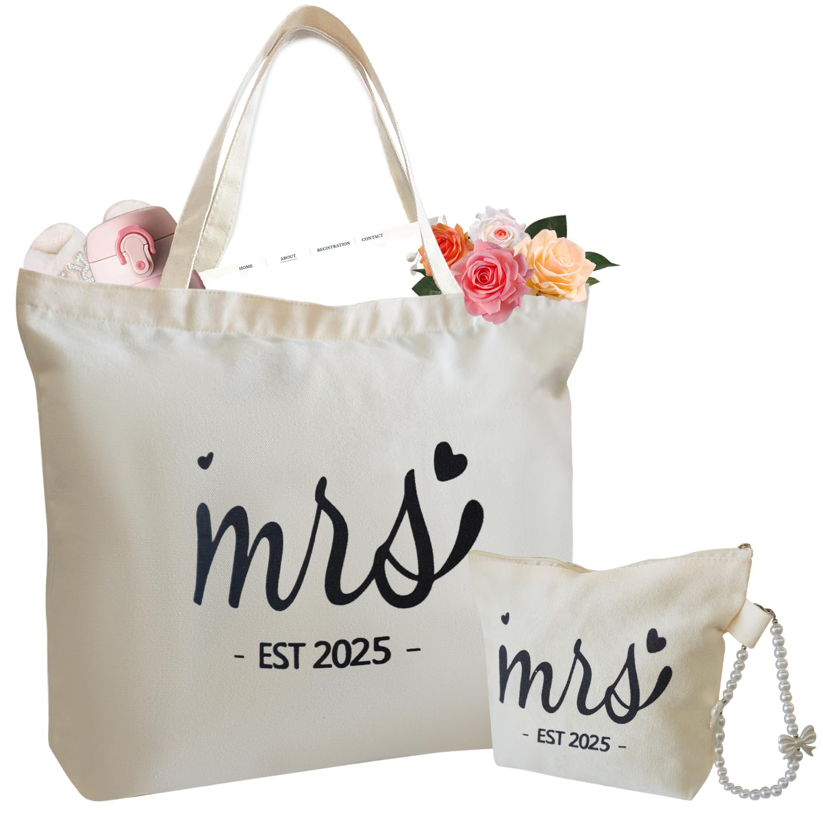 Ohtum Bridal Shower Gifts For Bride To Be Tote Bag Canvas Wedding Bag With Handle Womens Mrs Bag Bridesmaid Gifts Purse