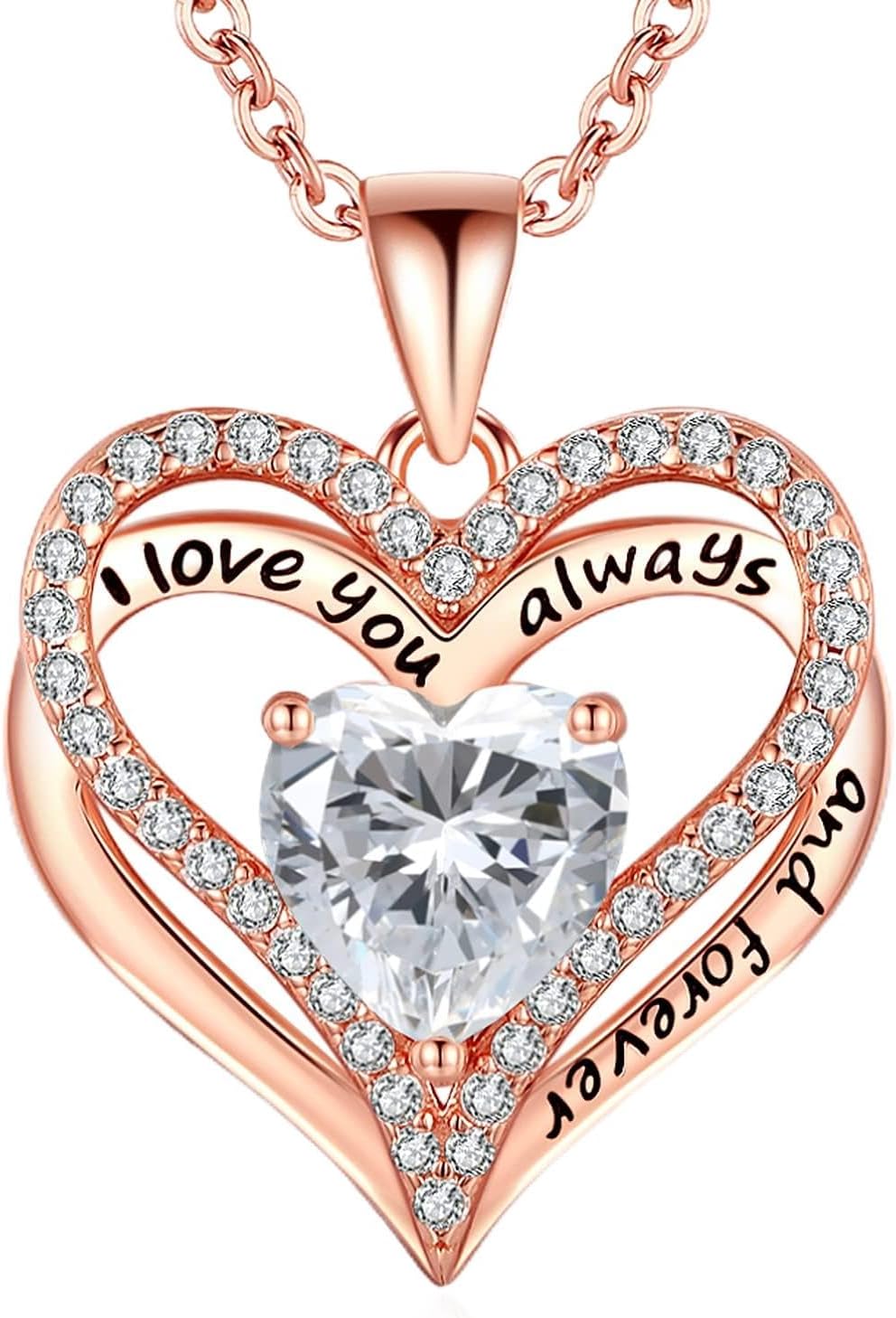 - S925 Sterling Silver Necklace for Women, Wife Jewelry Rose Gold, Mom Birthday Valentines Mothers Day Gifts, Girlfriend Necklaces, Daughter Heart Jewel, Anniversary for Her