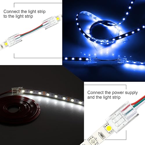 Miniatura 5 de Zhengmy Paquete de 20 conectores de tira LED sin soldadura transparentes para riel de iluminación, conector de pin LED, con tira de luces de