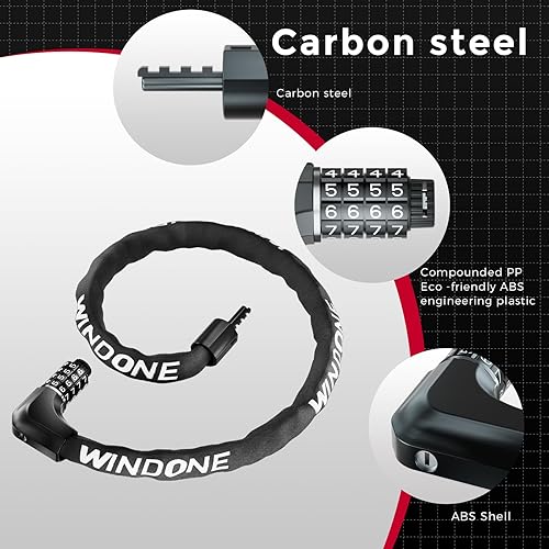 Miniatura 3 de Windone Cadena de bloqueo de bicicleta, combinación de 4 dígitos, resistente antirrobo, cerradura de cadena de bicicleta, 3.2 pies de largo,