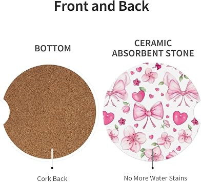 2pcs Car Cup Holder Coaster Car Coaster Pink Bow Absorbent Car Coaster Absorbent Drink Coaster for Car Decor Auto Accessories