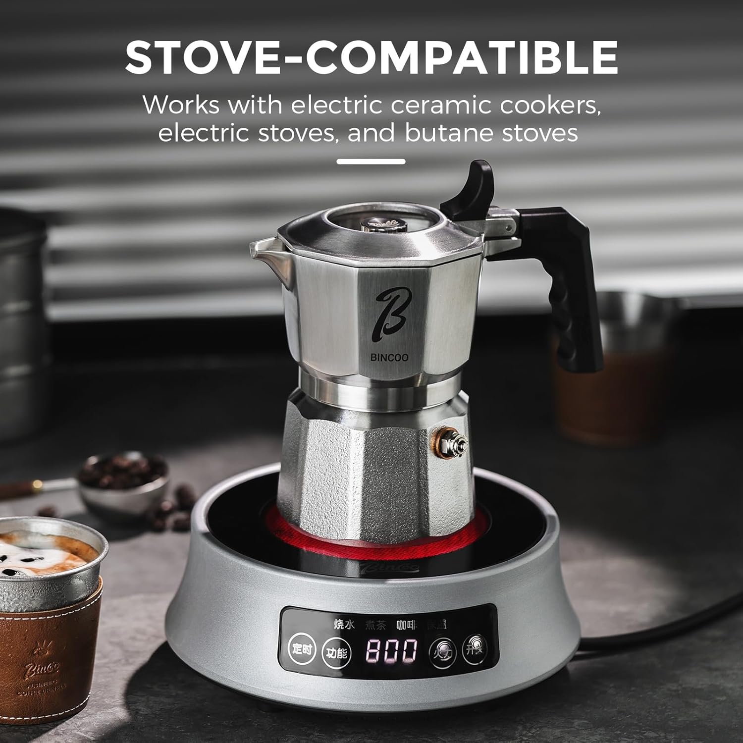 Bincoo Moka Pot 2 Cups - 316 Stainless Steel Stovetop Espresso Maker, Italian Moka Pot Coffee Maker for Cappuccino Latte, Three-valve Pressure